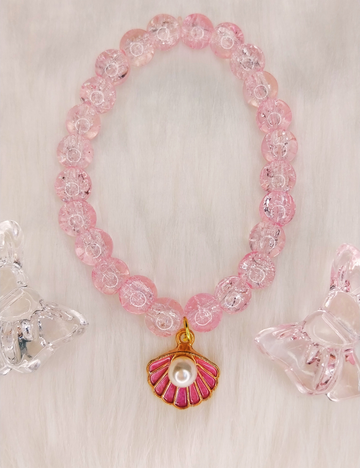 Pearl Shell - Pink Crackle Bead Bracelet β Girls (15+Yrs)