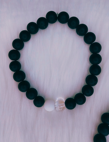Matte Black Bracelet with White & Clear Accent – Unisex (15+Yrs)
