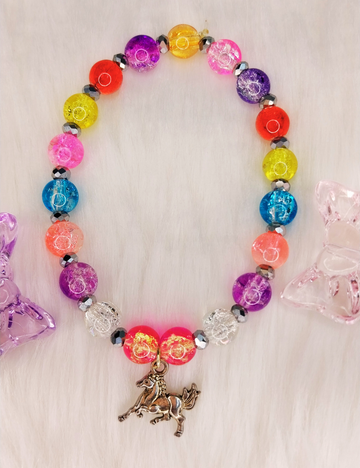 Horse Charm - Multicolor Crackle Bead Bracelet – Girls (15+Yrs)
