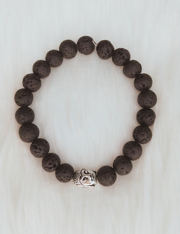 Lava Bracelet with Silver Buddha Charm – Teens & Adults (15+Yrs)